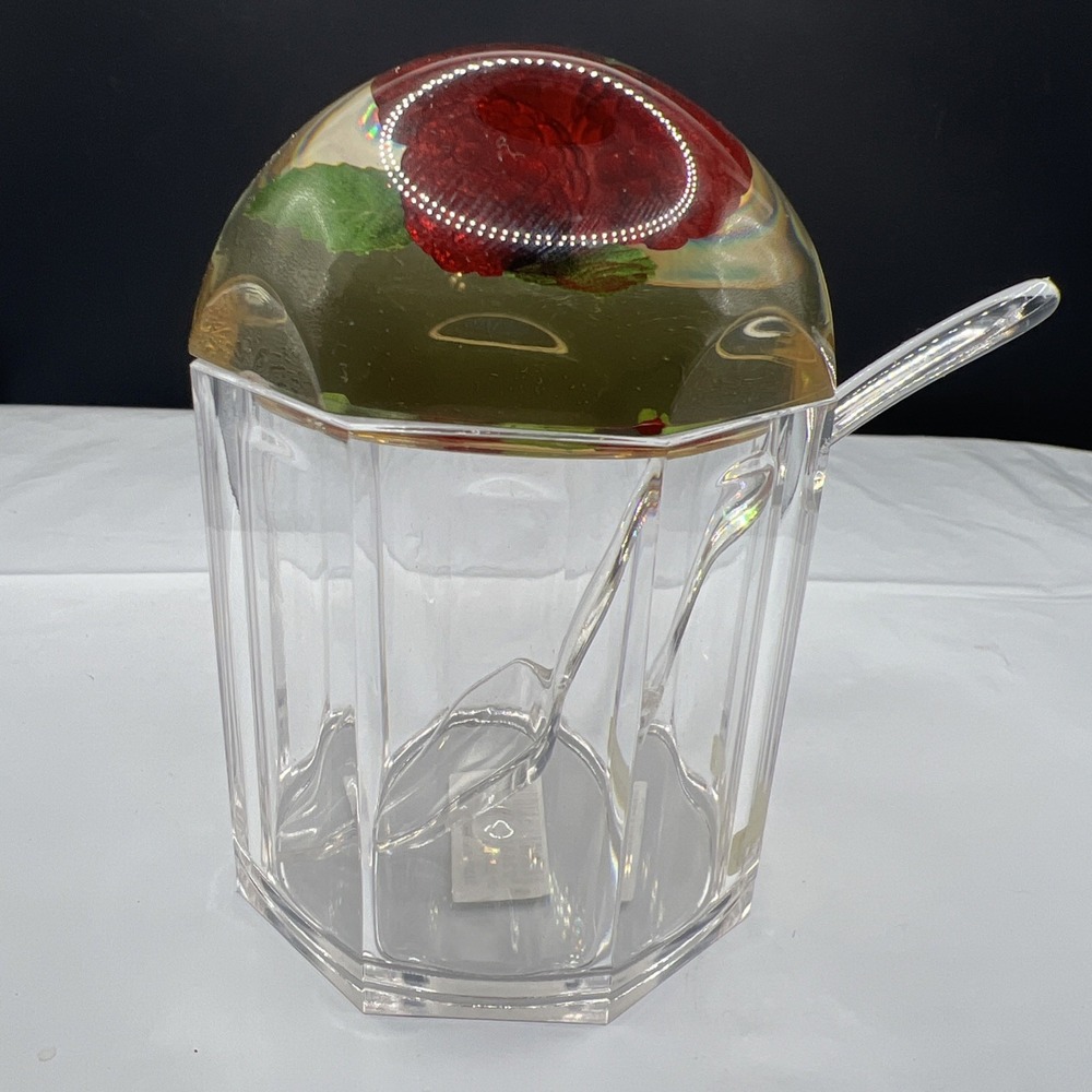 Formano Vintage Acrylic Raspberry Jam Jar Pot With Lid Spoon West Germany